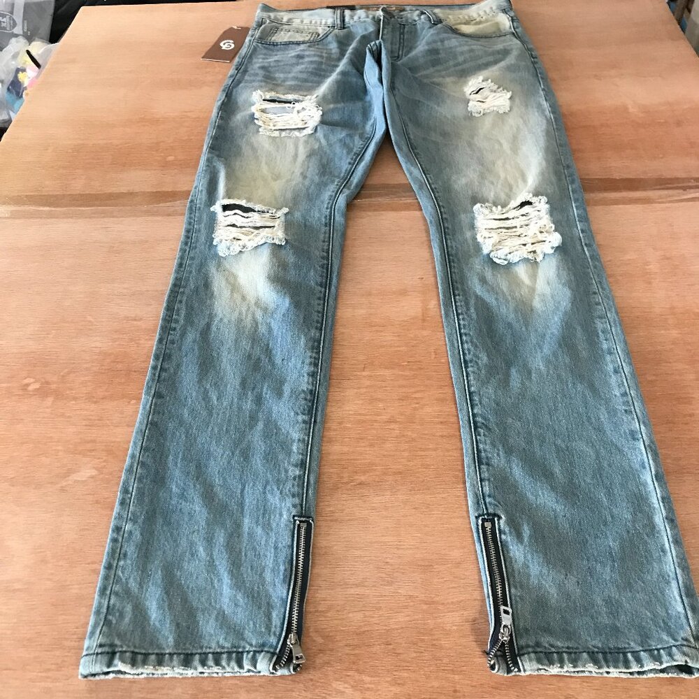 Crysp Denim Griffey Jeans Men 32x34 Blue Mid Rise Distressed Ankle Zip Stretch